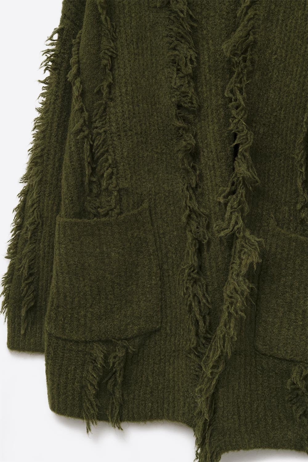 Cardigan bohémien verde bosco con tasche frontali
