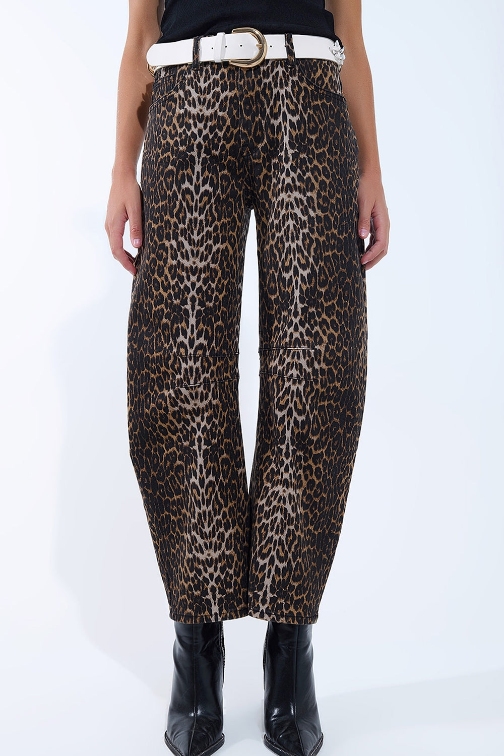 Jeans Barrel con stampa leopardo