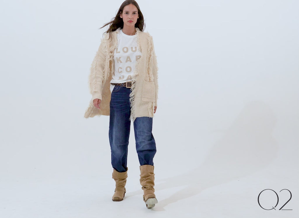 Cardigan bohémien verde bosco con tasche frontali